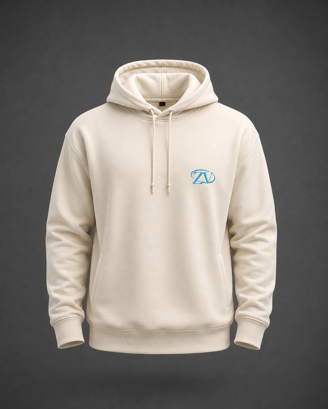 Sweat à capuche Azure ZEVYRA blanc avec logo bleu imprimé sur la poitrine.